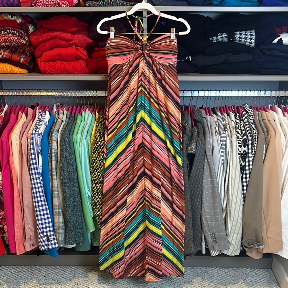 American Rag pink/multicolor chevron print padded bust sleeveless maxi dress S